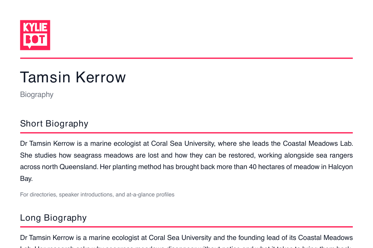 The start of a sample biography